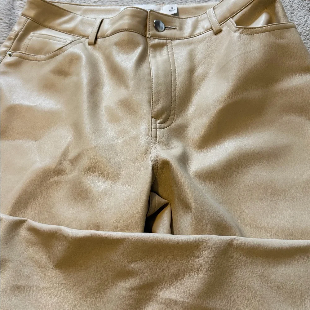 New York & Company Creamy Beige Faux Leather Pants - Picture 3 of 5